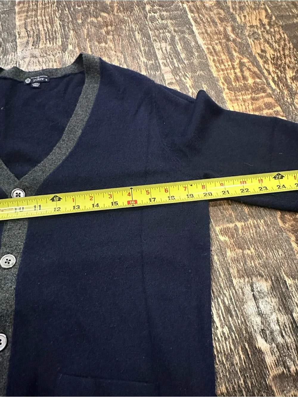J. Crew 100% cashmere men’s Navy Cardigan with Gray Trim